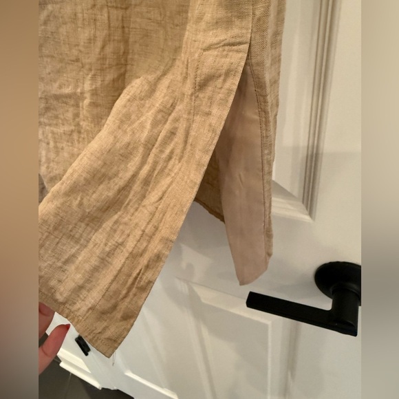 Lafayette 148 Shirt Dress Button Front 100% Linen Short Sleeve Tan Brown Large - Picture 4 of 6